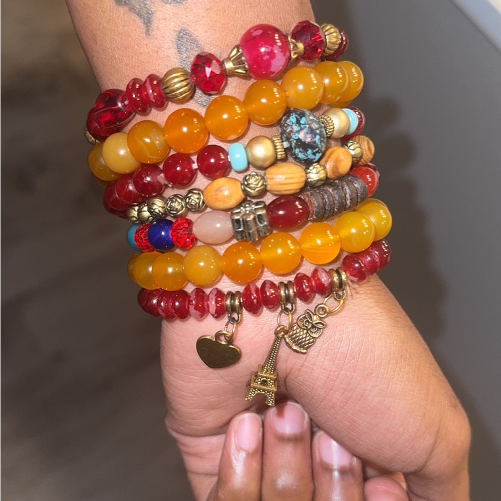 Colorful Beaded Charm Bracelet Set